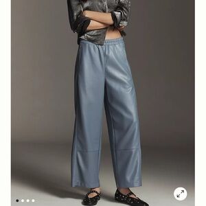 Anthropologie Wide-Leg Faux Leather Pants in Slate Blue